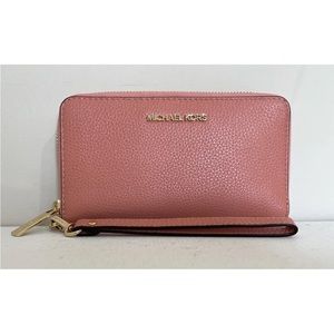 New Michael Kors Jet Set Travel Large Flat phone case Leather wallet Sherbert